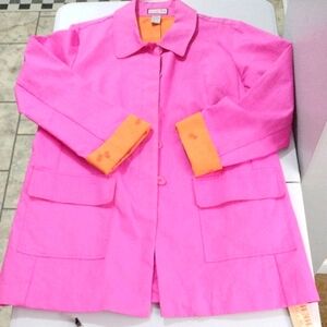 Jamaica Bay Chic Pink Trench Coat with Orange Cuffs